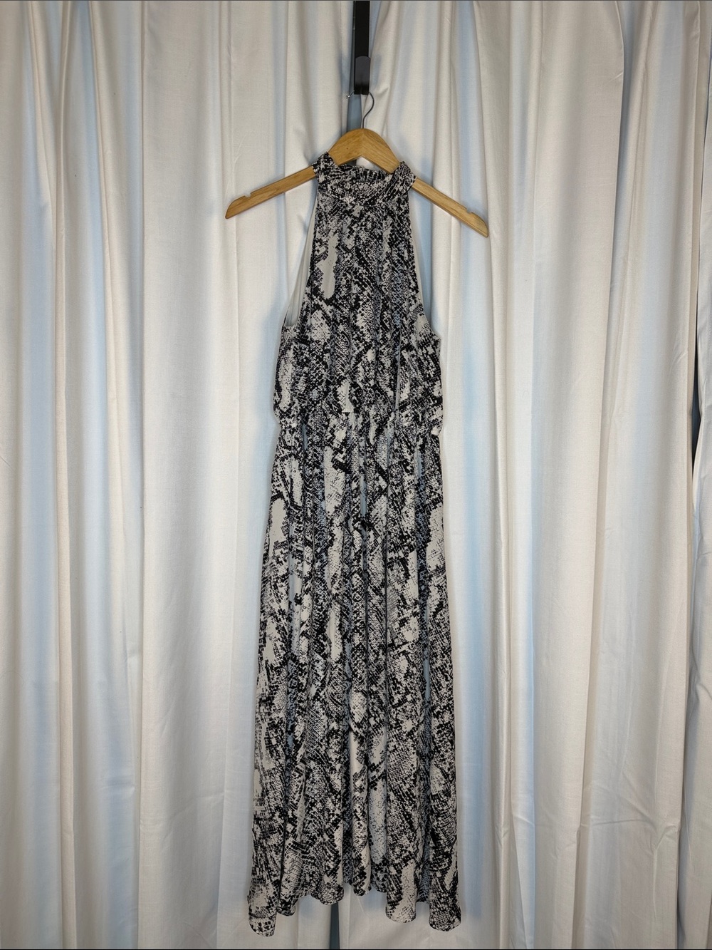 Worthington Black & White Snake Print Halter Maxi Dress